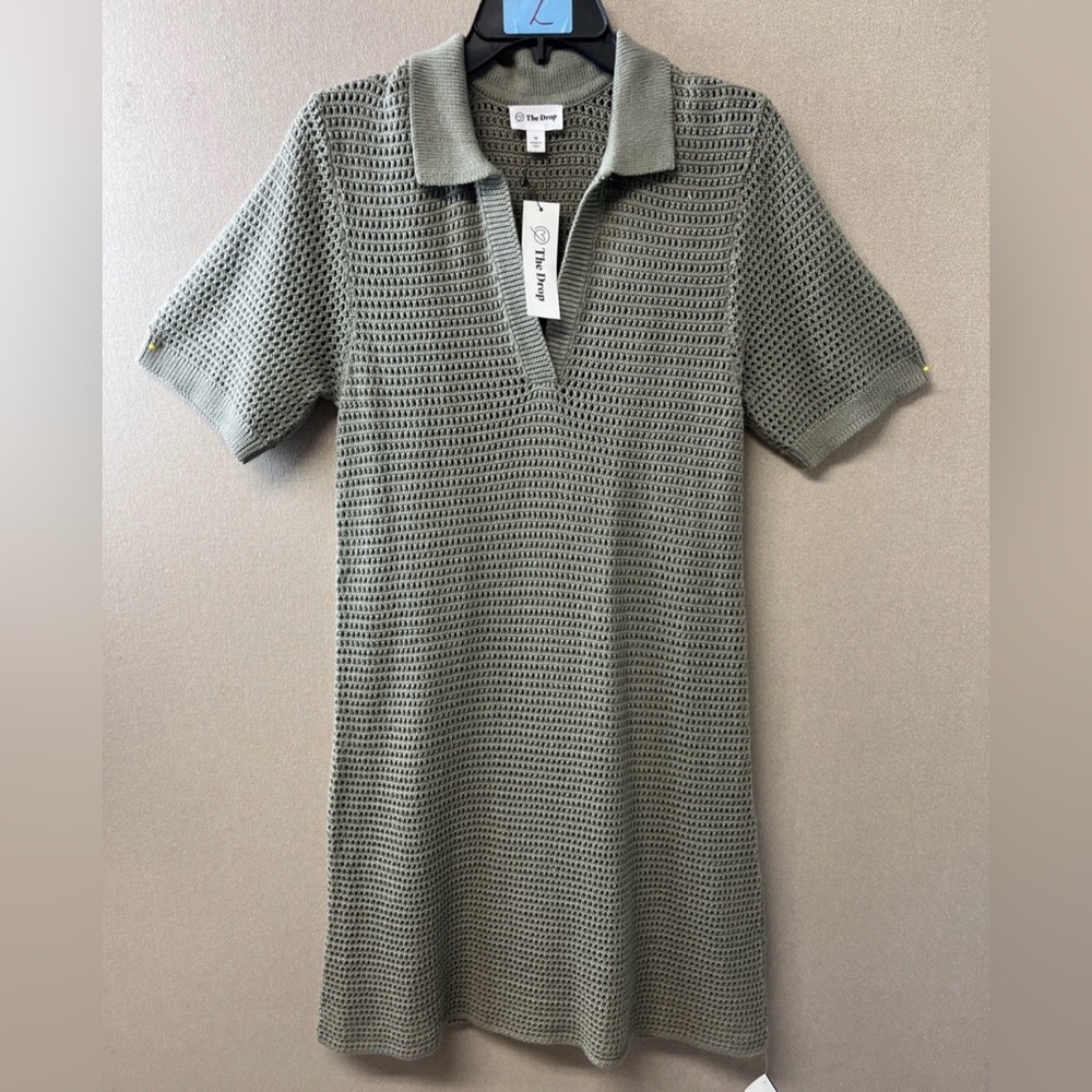 (NWT) The Drop Green Crochet Mini-Dress Shirt-Dress